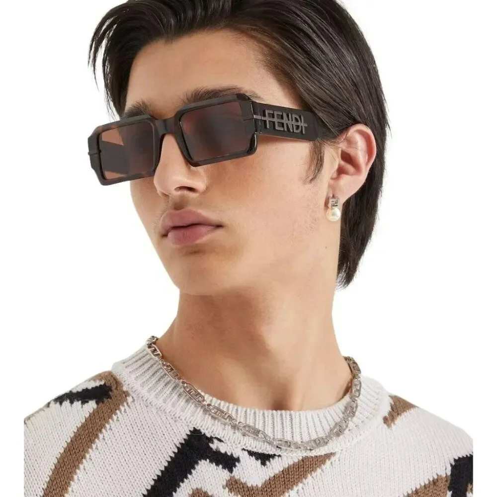 Fendi FENDIGRAPHY Men Sunglasses Rectangle Brown FE40073U 50E NEW AUTHENTIC
